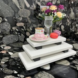 Kuvars Sunumluk Granit Ayaklı 3'lü Set Servis&Sunum Tabağı