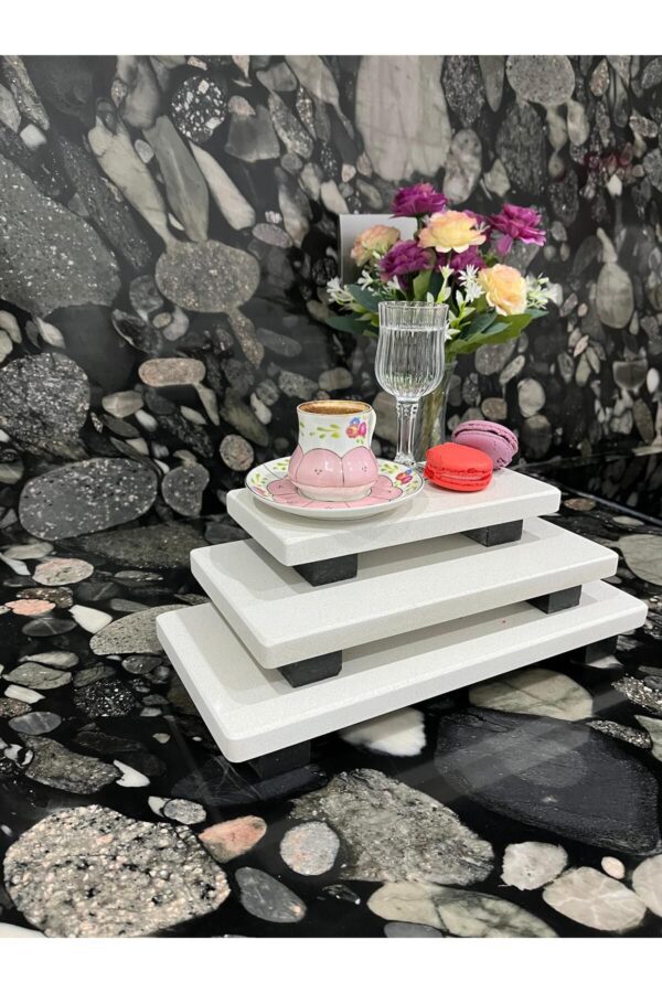 Kuvars Sunumluk Granit Ayaklı 3'lü Set Servis&Sunum Tabağı